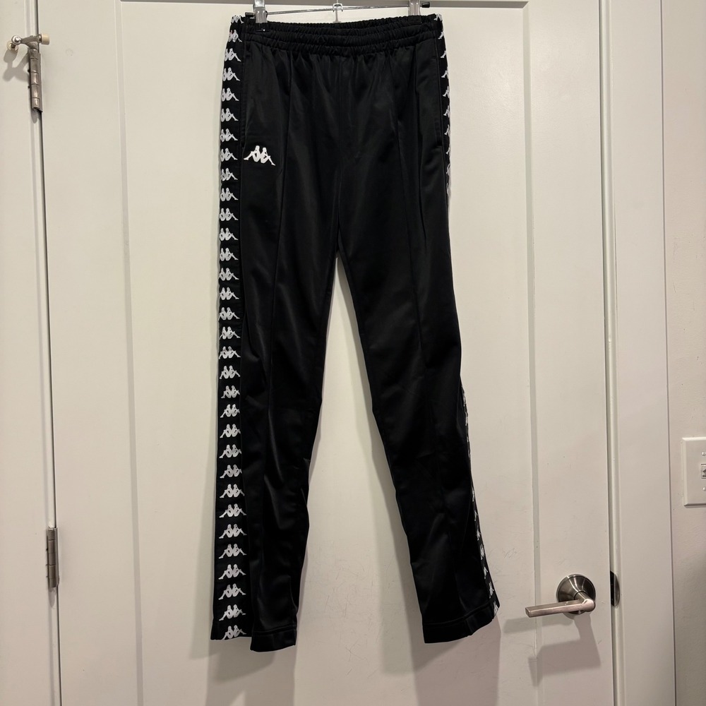 Kappa Banda Astor Track Pants Mens Small Black White Omini Logo Tape Sweatpants